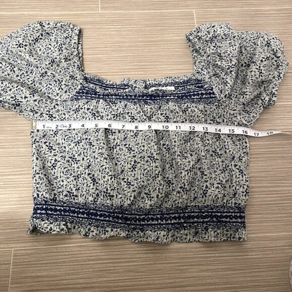 Madewell Blue Jeanette Crop Peasant Top Florentine Floral Size Small - Picture 15 of 16